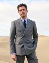 Costume croisé deux-pièces en tissu 100% laine mérinos gris rayé bleu - Collection Australis homme