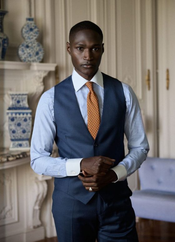 Chemise à rayures bleues et col blanc en 100% coton - Thomas Mason