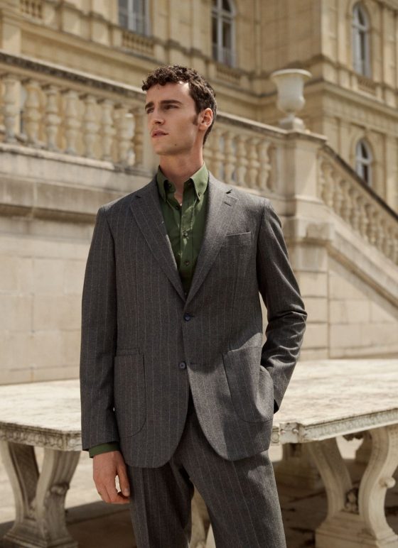 Costume deux-pièces gris rayures craies en tissu laine et cachemire - Collection Wool and cashmere