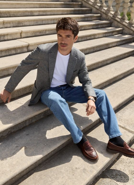 Veste grise en pied-de-poule en tissu laine et cachemire - Collection Wool and Cashmere