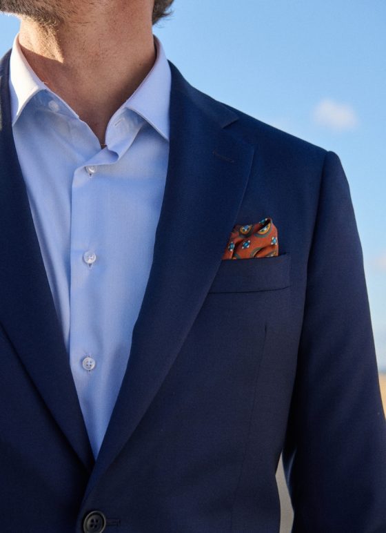 Costume en deux-pièces bleu marine en tissu 100% laine Fresco –Collection Uniti