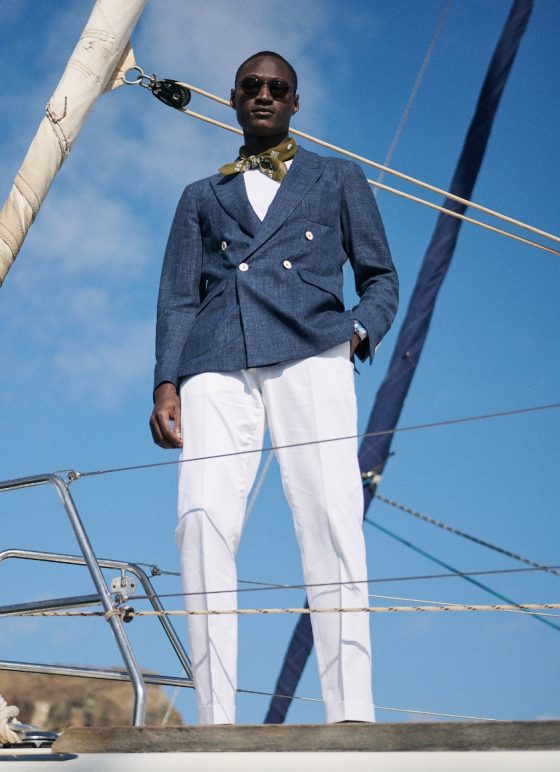 Veste, marine chiné en tissu laine, lin, soie de Collection Summertime​