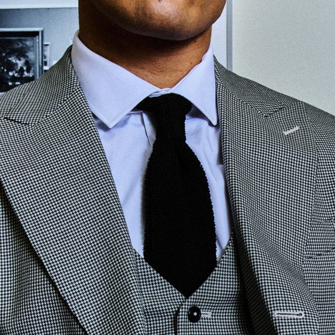 costume à 3 pièces pied de poule noir blanc demi saison et business chic
