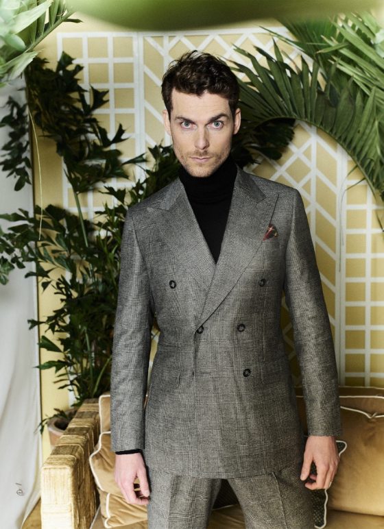 Costume croisé flanelle prince de galles pour la mi saison, business chic
