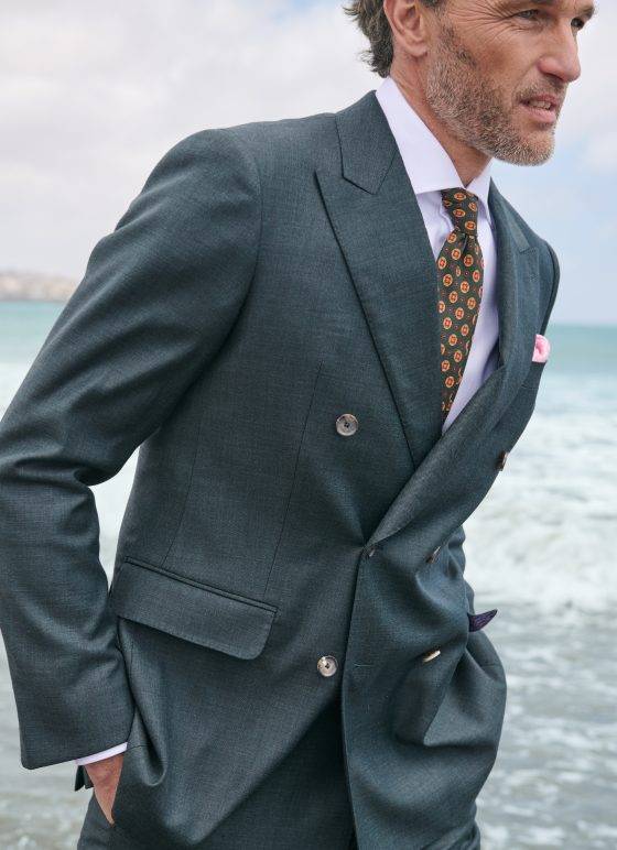 Costume croisé vert olive en tissu 100% laine mérinos - Collection Winter Australis classique