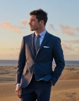 Costume deux-pièces bleu ardoise en tissu 100 % laine mérinos - Collection Fresco