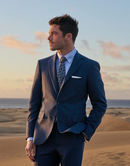 Costume deux-pièces bleu ardoise en tissu 100 % laine mérinos - Collection Fresco