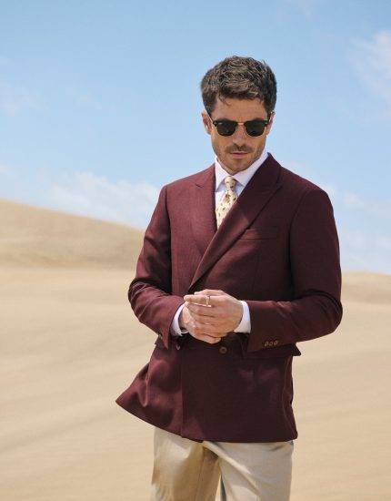Veste Lie-de-vin 100 % laine de Collection Mock Leno