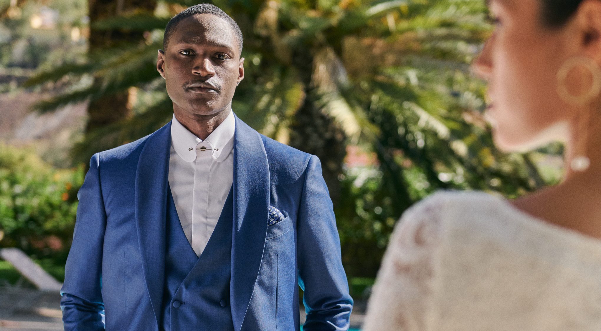 Costume trois pièces bleu en tissu 100% laine mérinos Collection Australis