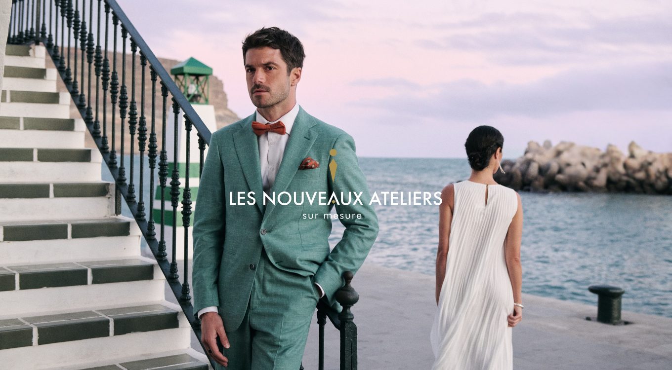 Costume deux-pièces vert jade clair en tissu bamboo, laine, lin, soie - Collection Wedding