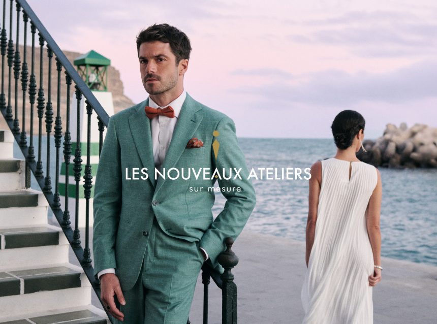 Costume deux-pièces vert jade clair en tissu bamboo, laine, lin, soie - Collection Wedding