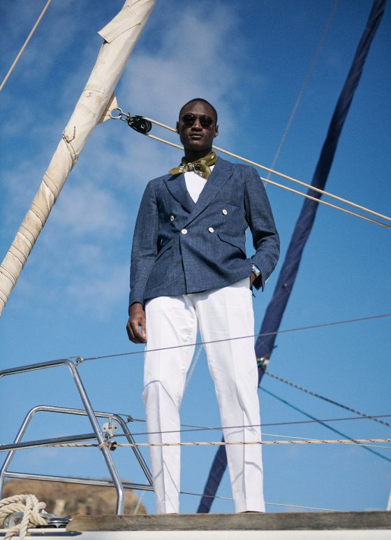 Veste marine chiné en tissu laine, lin, soie - Collection Summertime​