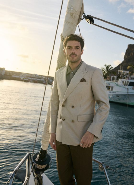 Veste beige sable en tissu 100 % laine​ - Collection Rainbow