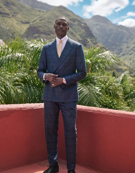 Costume croisé Prince de Galles bleu pétrole avec motif à carreaux en tissu 100 % laine mérinos - Collection Timeless 1​