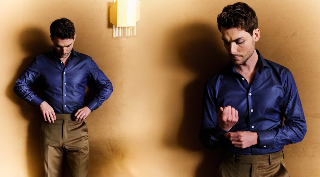 Chemise bleu jean en tissu italien 100% coton