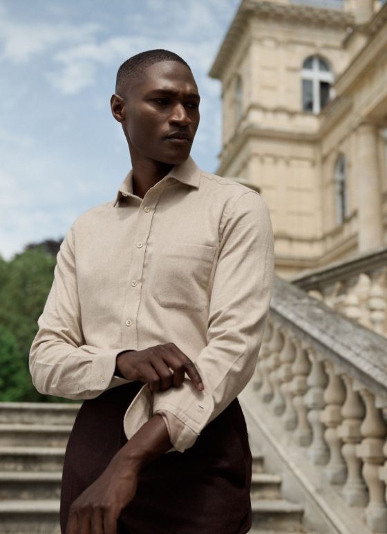 Chemise écrue en 100% flanelle de coton Egyptien