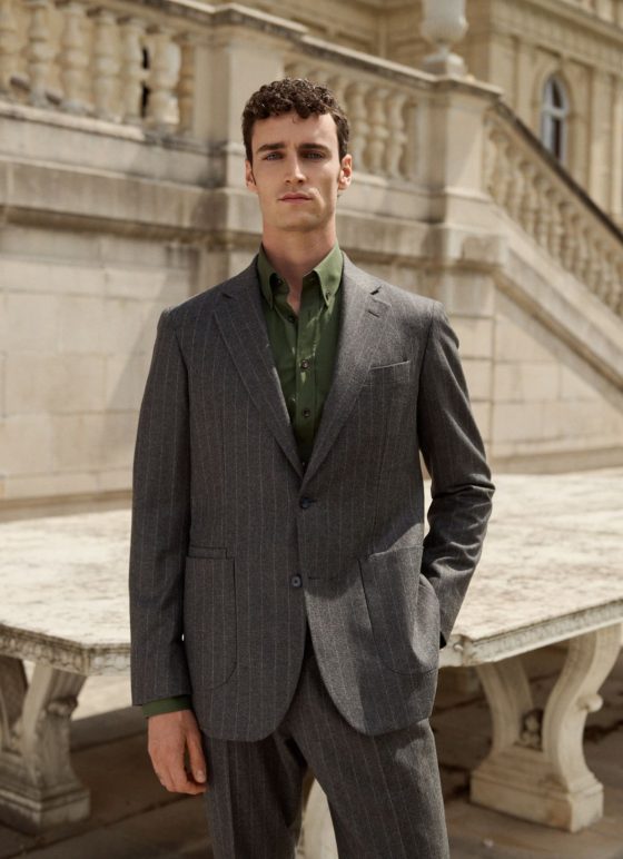 Costume deux-pièces gris rayures craies en tissu laine et cachemire - Collection Wool and cashmere