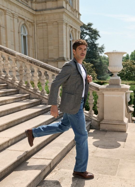 Veste grise en pied-de-poule en tissu laine et cachemire - Collection Wool and Cashmere